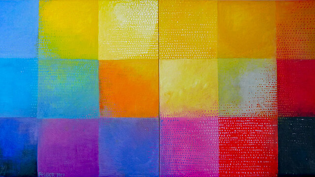 Bild von Andreas Felger (2017), Öl auf Leinwand, bunte Quadrate
